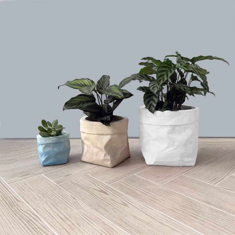 Concrete Paper Bag Planter Large White image