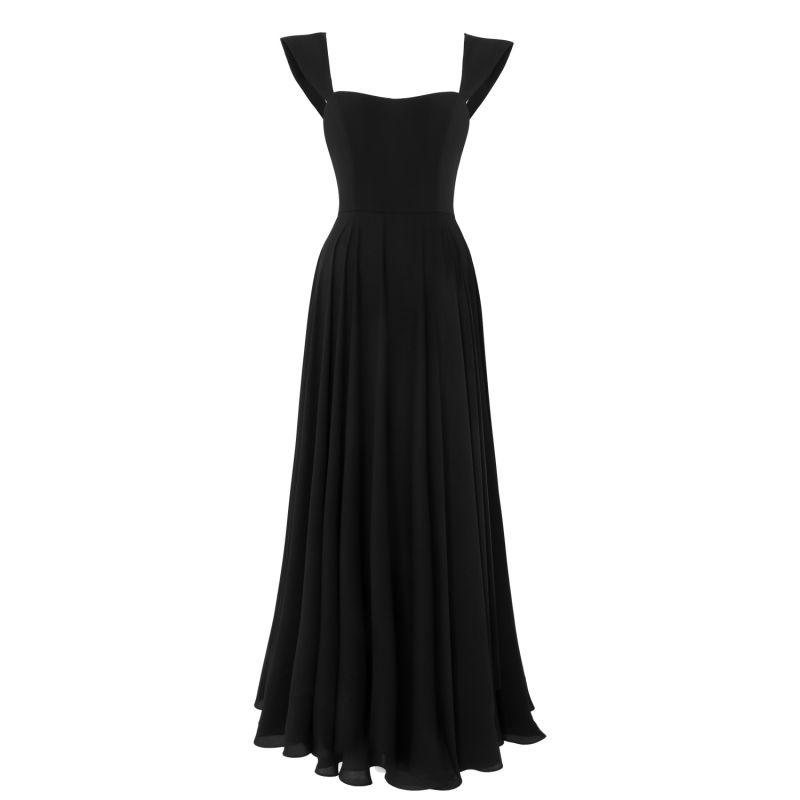 Apex Maxi Dress With Sailor Collar Straps And Open Back In Midnight Black image