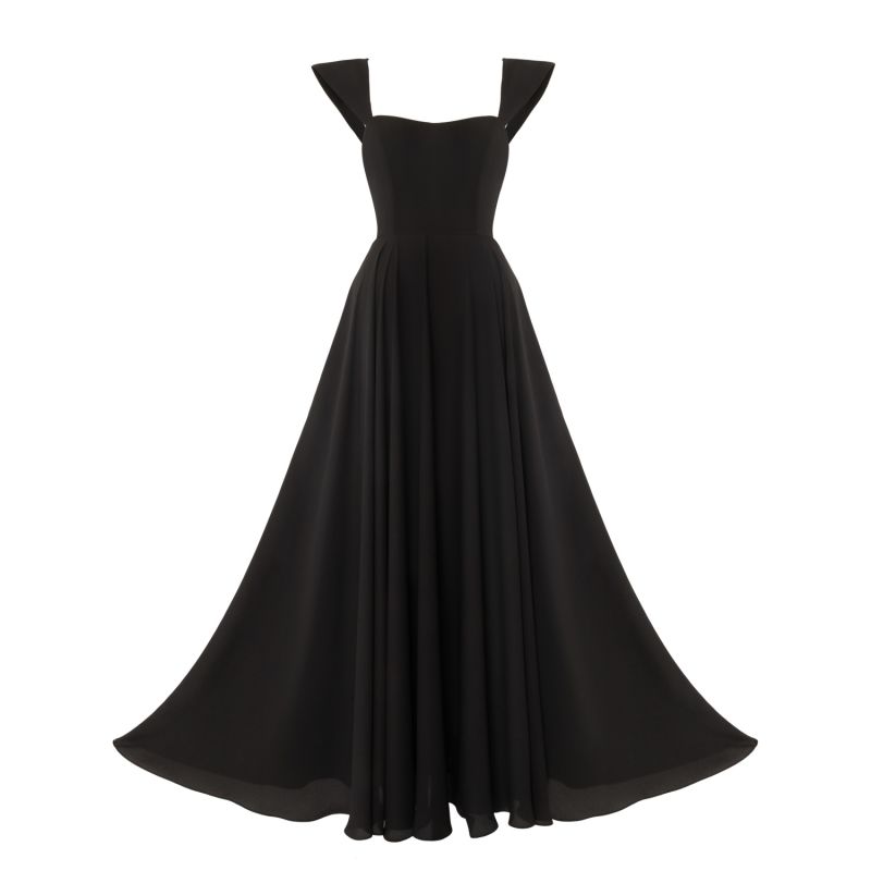 Apex Maxi Dress With Sailor Collar Straps And Open Back In Midnight Black image