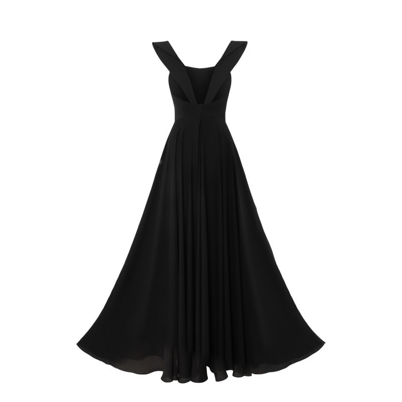 Apex Maxi Dress With Sailor Collar Straps And Open Back In Midnight Black image