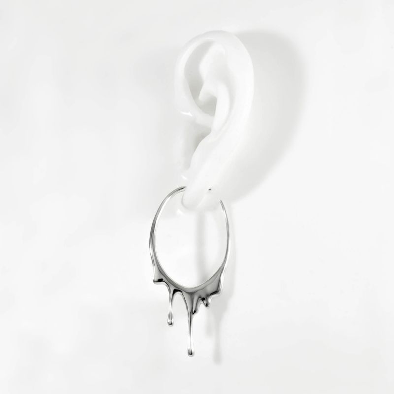 Dripping Oval M Sterling Silver Hoop Earrings image