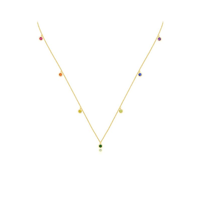 18K Yellow Gold Raindow Color Gemstone Necklace / Choker image