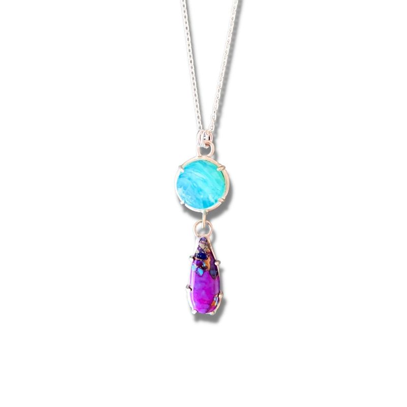 Opal & Purple Turquoise Necklace - Silver image