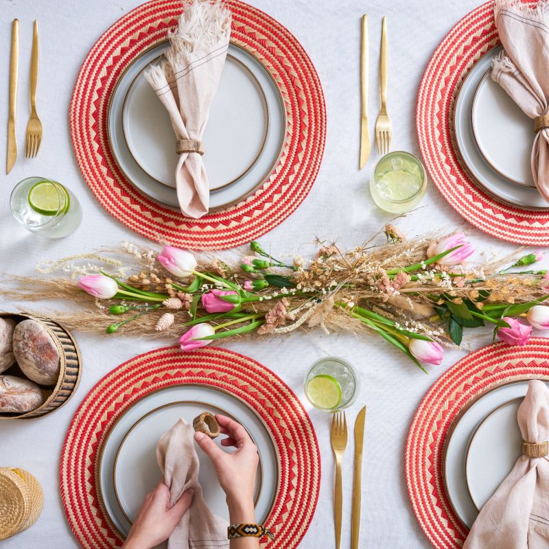 Red Straw Placemats Set of 4 Washein Wolf & Badger