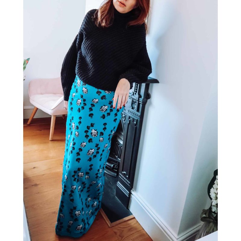 Teal Floral Maxi Jersey Skirt image