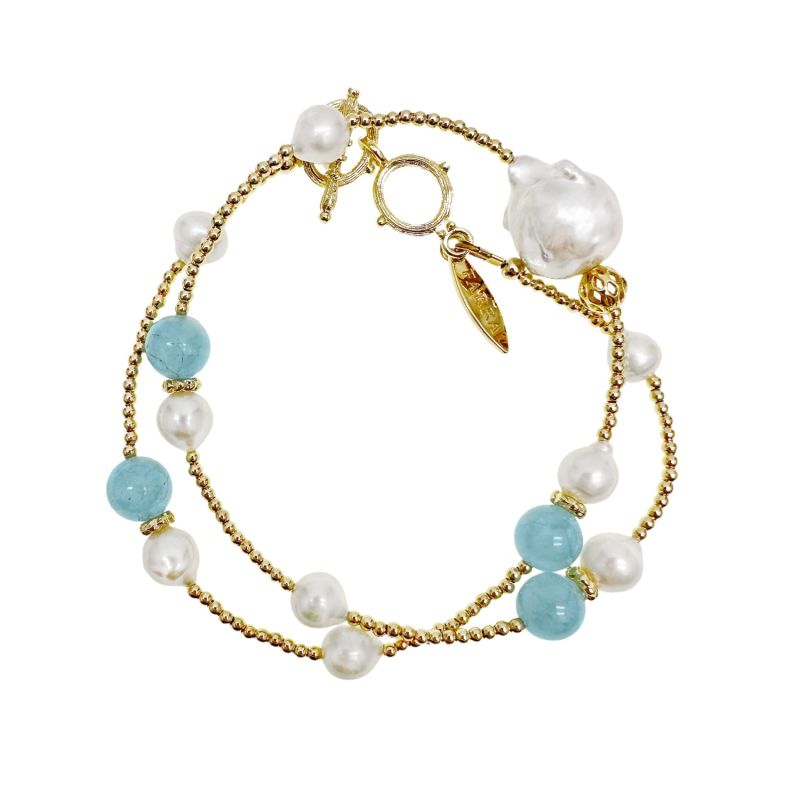 Aquamarine With Baroque Pearls Double Layer Bracelet Or Choker image