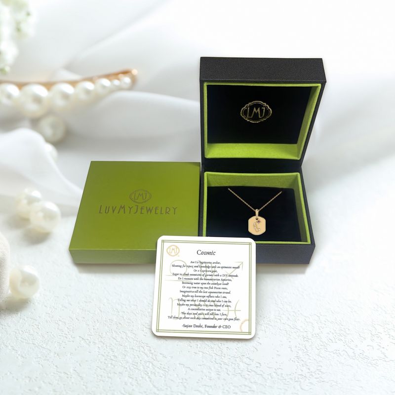 Aquarius Water-Bearer Constellation Tag Pendant Necklace In 14 Kt Yellow Gold Vermeil image