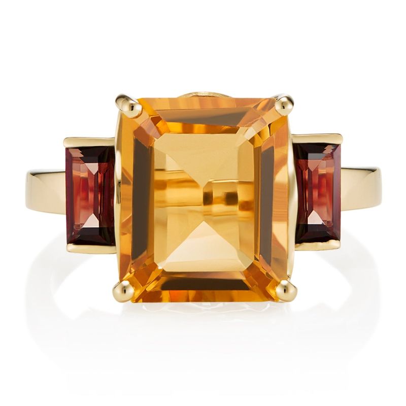 Garnet & Orange Citrine Octagon Gold Ring image