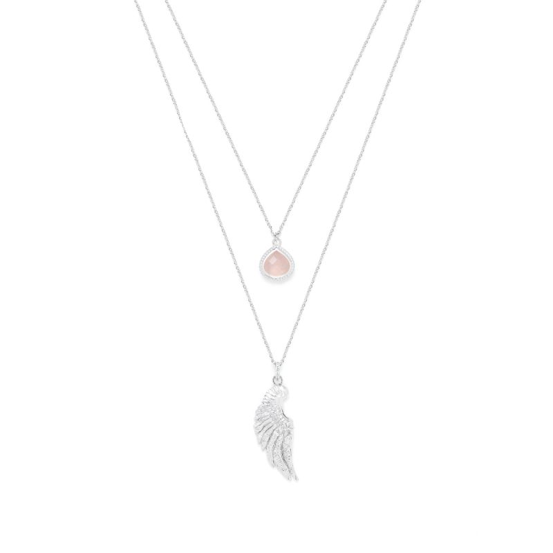 Archangel Chamuel, Angel Of Love Necklace, Rose Quartz, White Rhodium Over Sterling Silver image