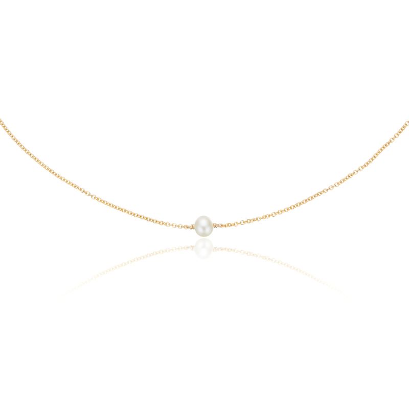 Solid Gold Single Pearl Choker Necklace image