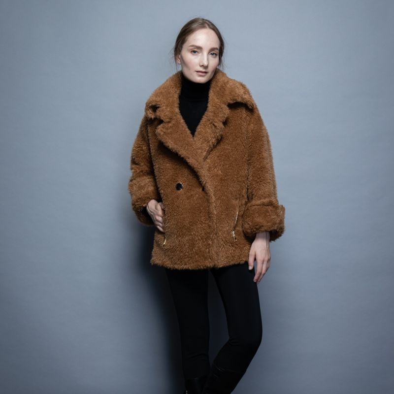 Army Teddy Vegan Short Coat In Brown by N Onat