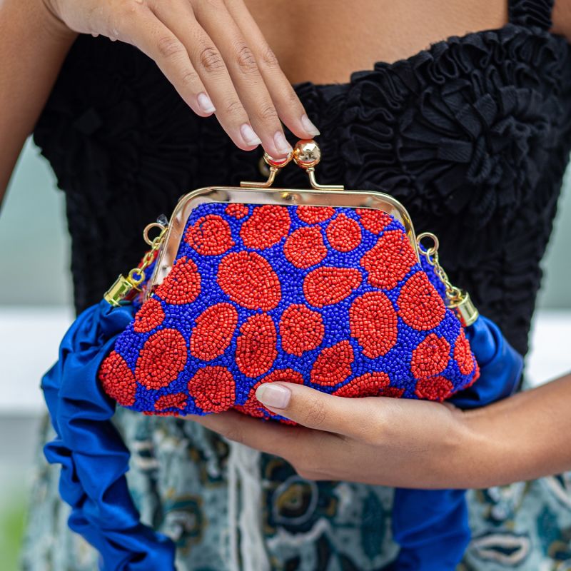 Arnoldi Mandy Hand-Beaded Clutch In Savoy Blue And Red image