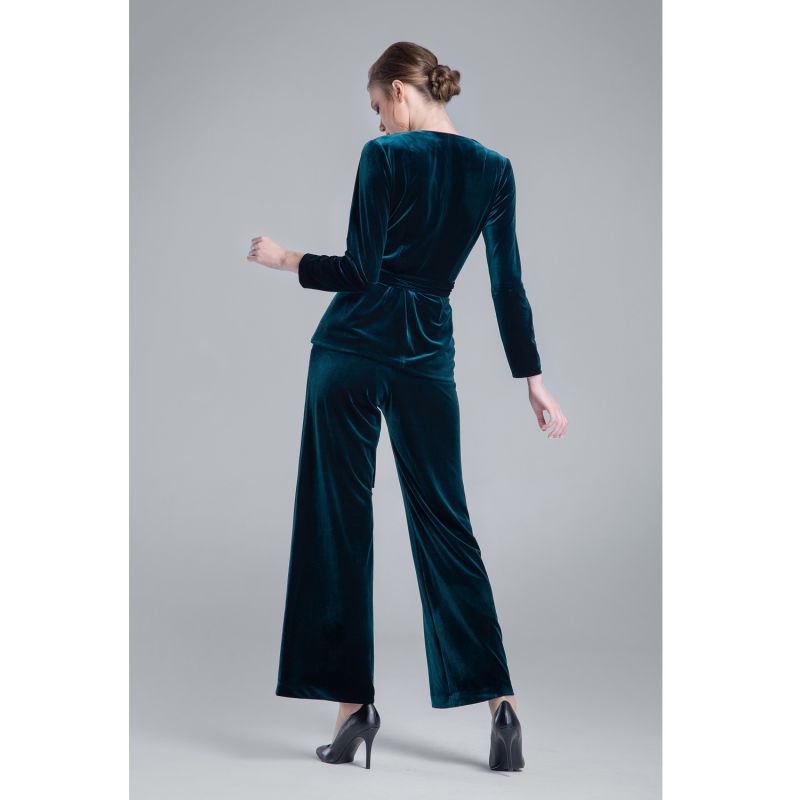 Evelyn Velvet Wrap Jacket With Self-Tie Sash In Emerald Green image