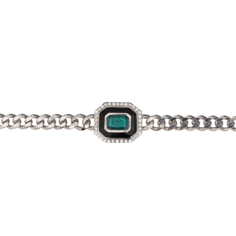 Art Deco Emerald And Enamel Bracelet Silver image