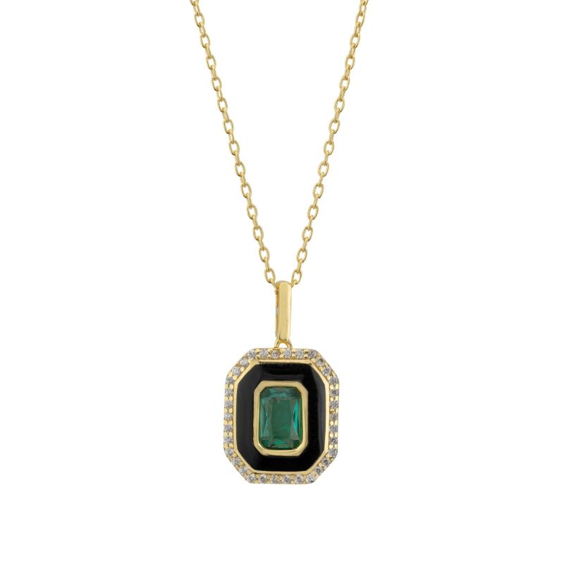 Art Deco Emerald And Enamel Pendant Necklace Gold image