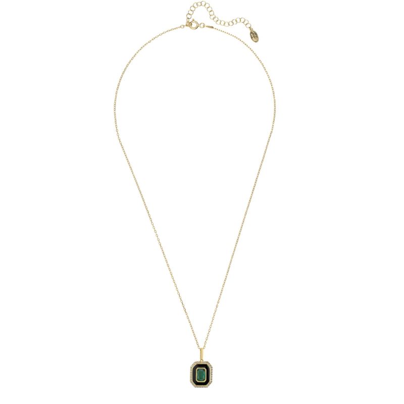 Art Deco Emerald And Enamel Pendant Necklace Gold image