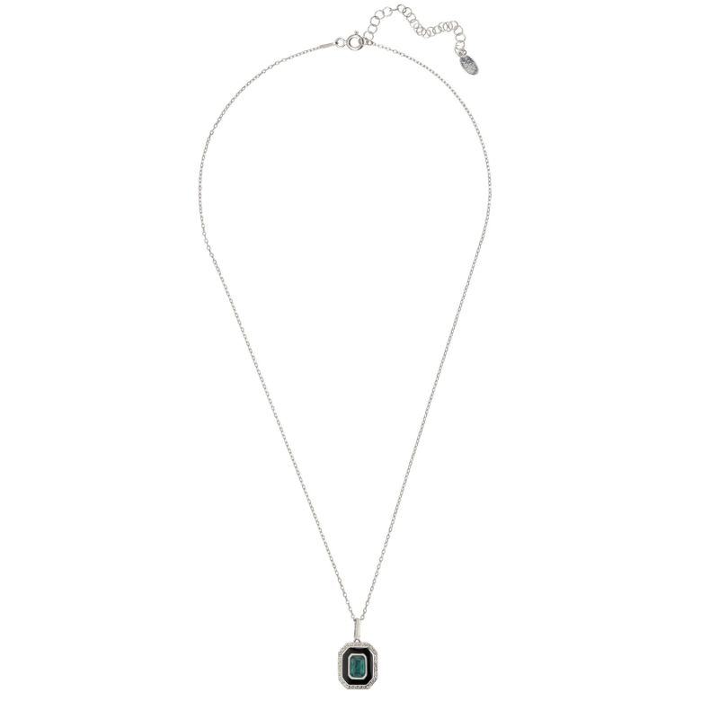 Art Deco Emerald And Enamel Pendant Necklace Silver image