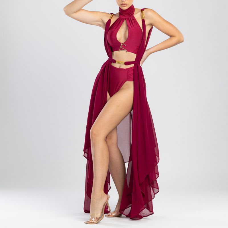 As Halter Tie Fastening Bikini Top With Draped Details In Red image