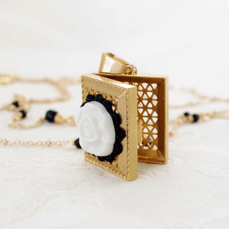 Vintage Style Porcelain Moonlight Rose Locket Necklace image