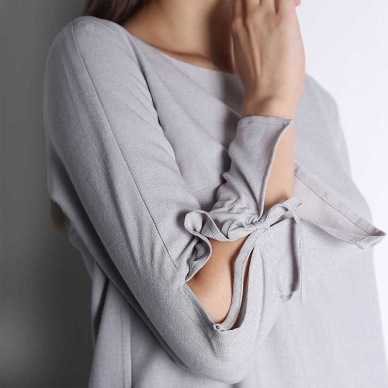 Iko Long Sleeved Blouse With Drawstring Detail In Silver City image