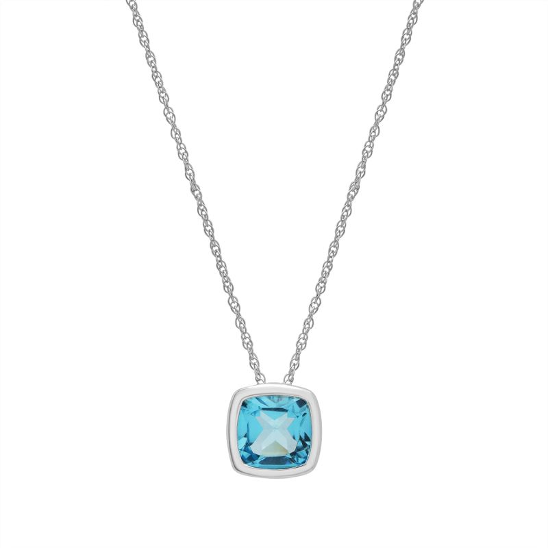 Ashley- Cushion Cut Blue Topaz Bezel Set Pendant In 10K White Gold image