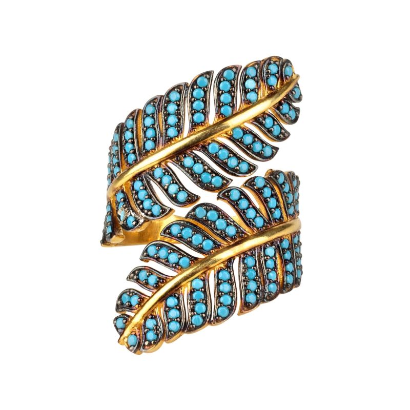 Tropical Leaf Cocktail Ring Blue Turquoise Gold image