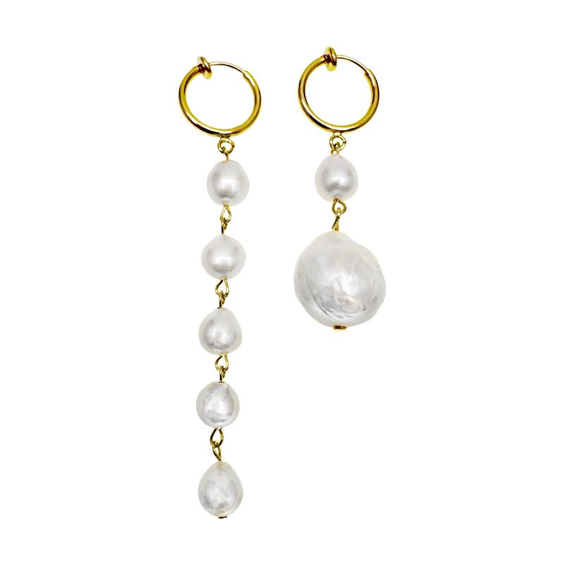 Asymmetric Baroque Pearls Dangle Clip-On Earrings image