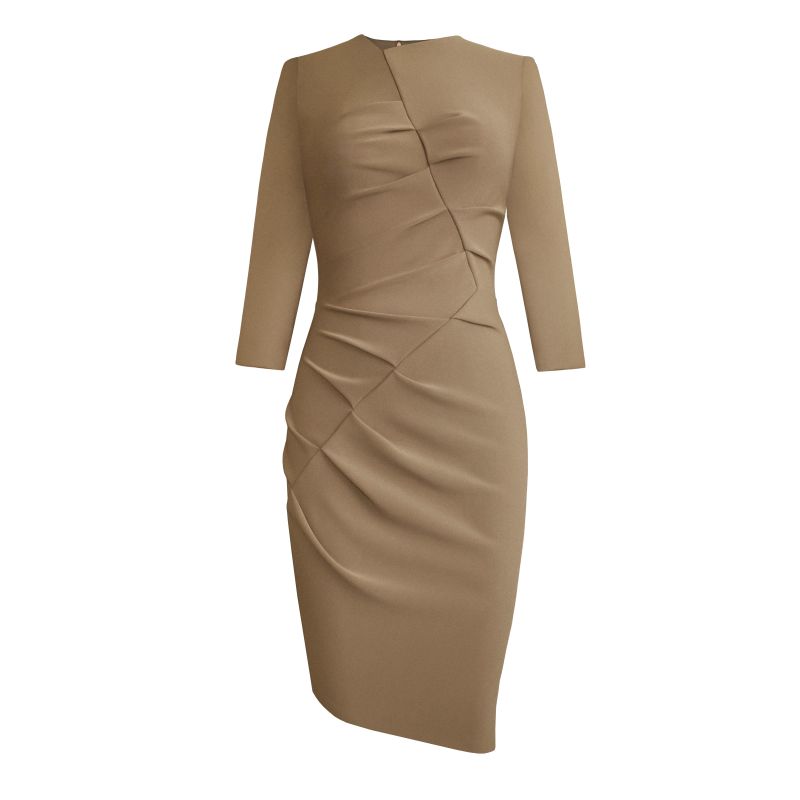 Asymmetric Front Tuck Dress In Beige image