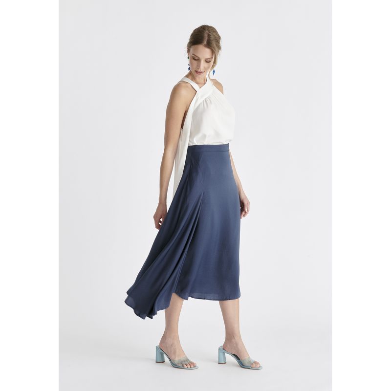 Asymmetric Hem Skirt In Navy image