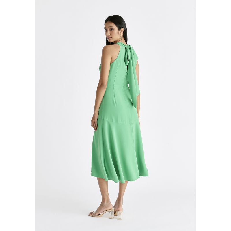 Asymmetric Neck Midi Dress In Green image