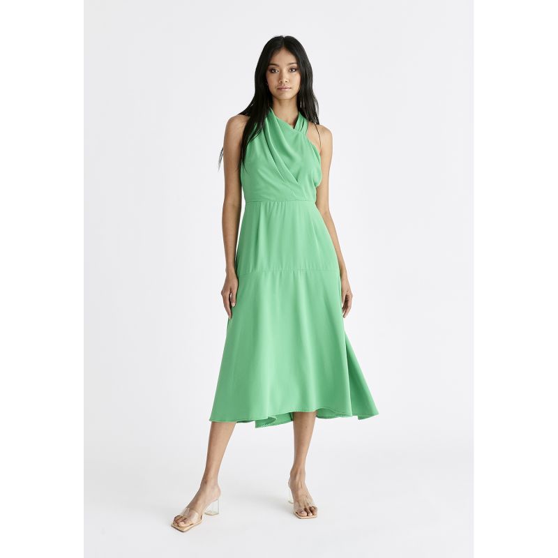 Asymmetric Neck Midi Dress In Green image