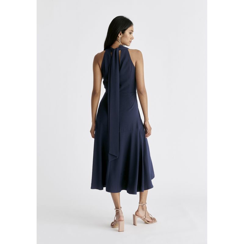 Asymmetric Neck Midi Dress In Navy image