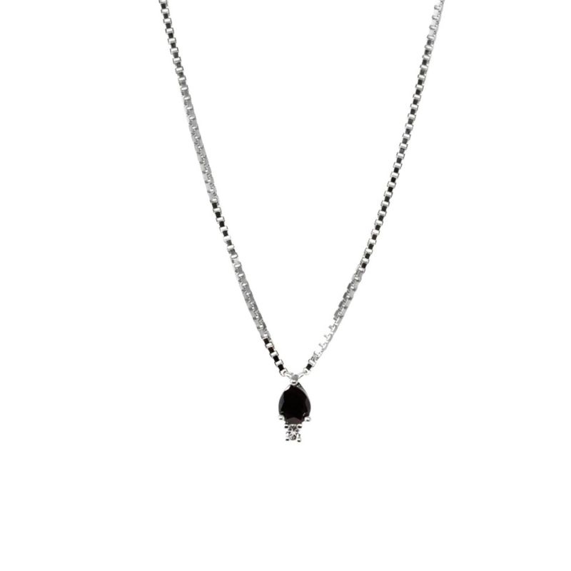 Atarah Necklace- Onyx & White Topaz - Silver image