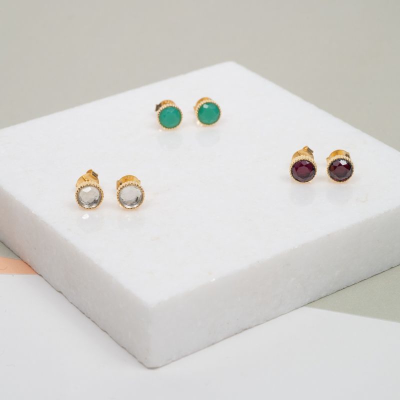 Barcelona April Crystal Gold Vermeil Birthstone Stud Earrings image