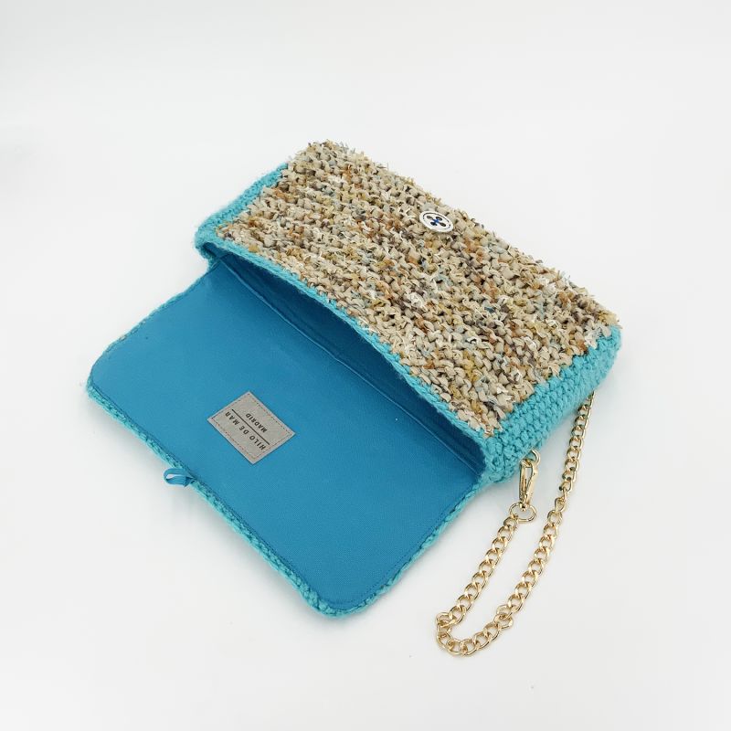 Atlantico  Hand Knitted Bag With Medals - Tan & Blue image