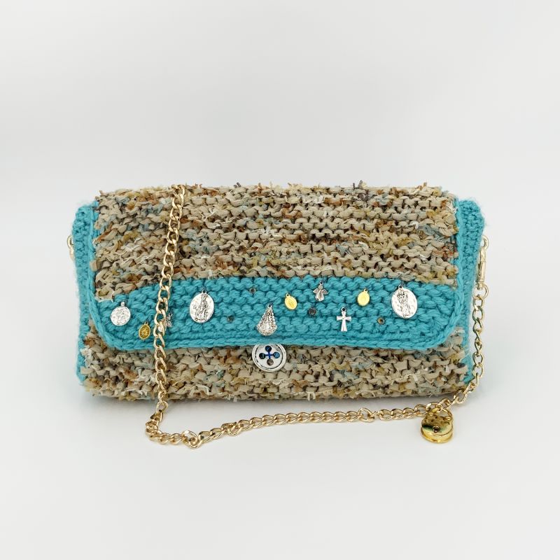 Atlantico  Hand Knitted Bag With Medals - Tan & Blue image