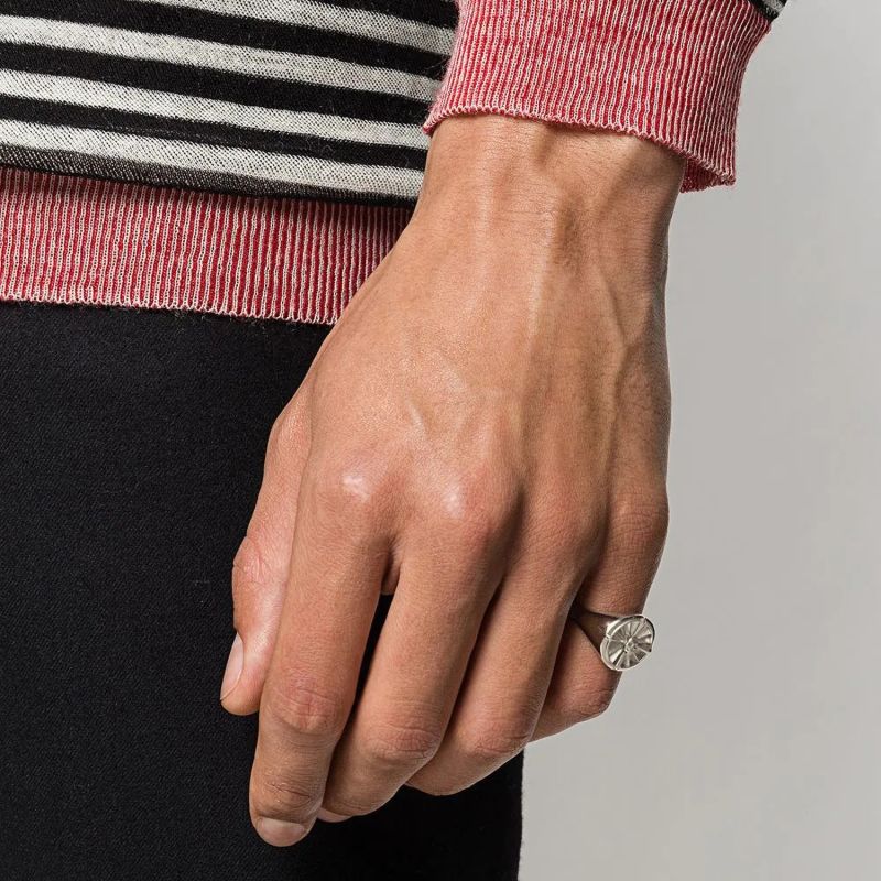 Atticus Skull Compass Pinky Ring In Silver Northskull Wolf