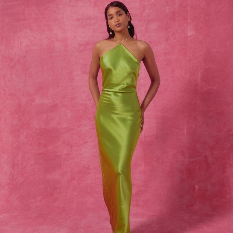 Aubrey Satin Halter Bias Dress - Green image