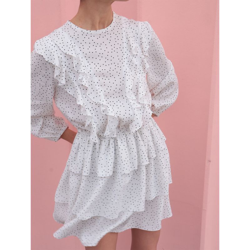 August Ruffled Viscose Polka-Dot Mini Dress - White image