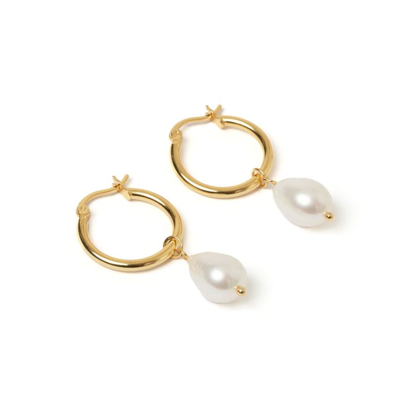 Augusta Gold Hoop & Freshwater Pearl Earrings - Gold image