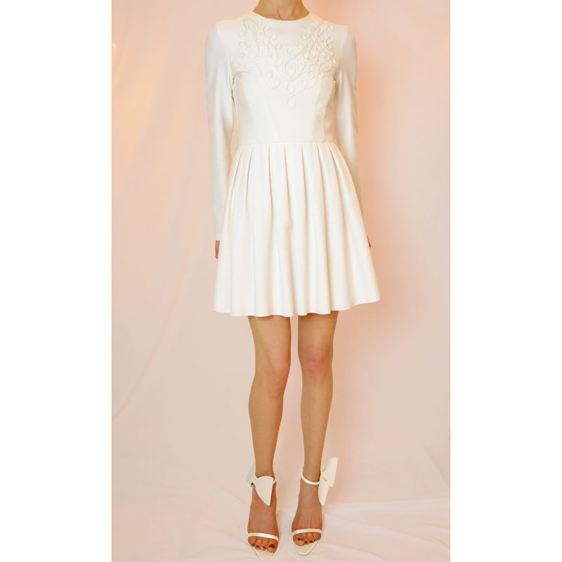 Aurum Pleated Hand-Embroidered Mini Dress - White image