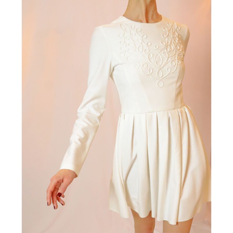 Aurum Pleated Hand-Embroidered Mini Dress - White image