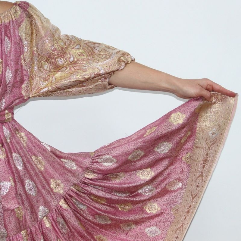 Ausus - Vintage Silk Sari Rose Quartz Pink Maxi Dress image