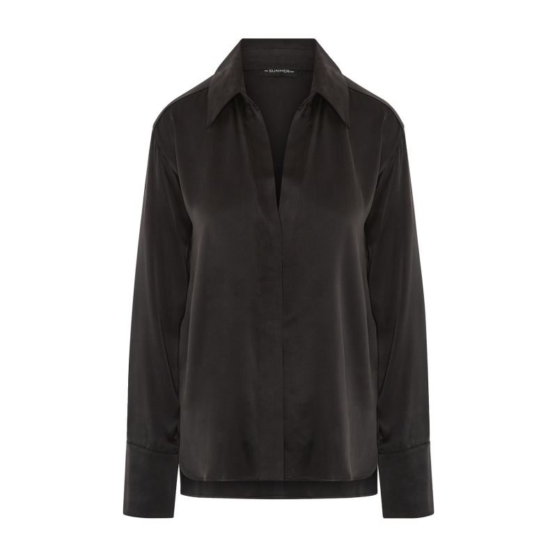 Ava Sandwash Silk Shirt - Black image