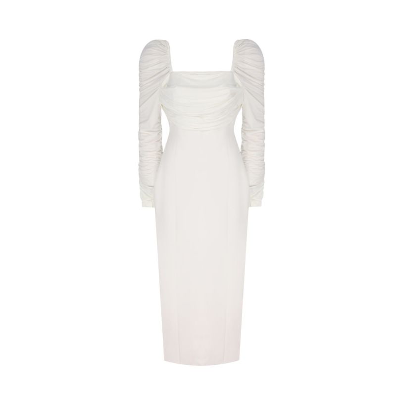 Ava Ruched Sleeves Bodycon Dress - White image