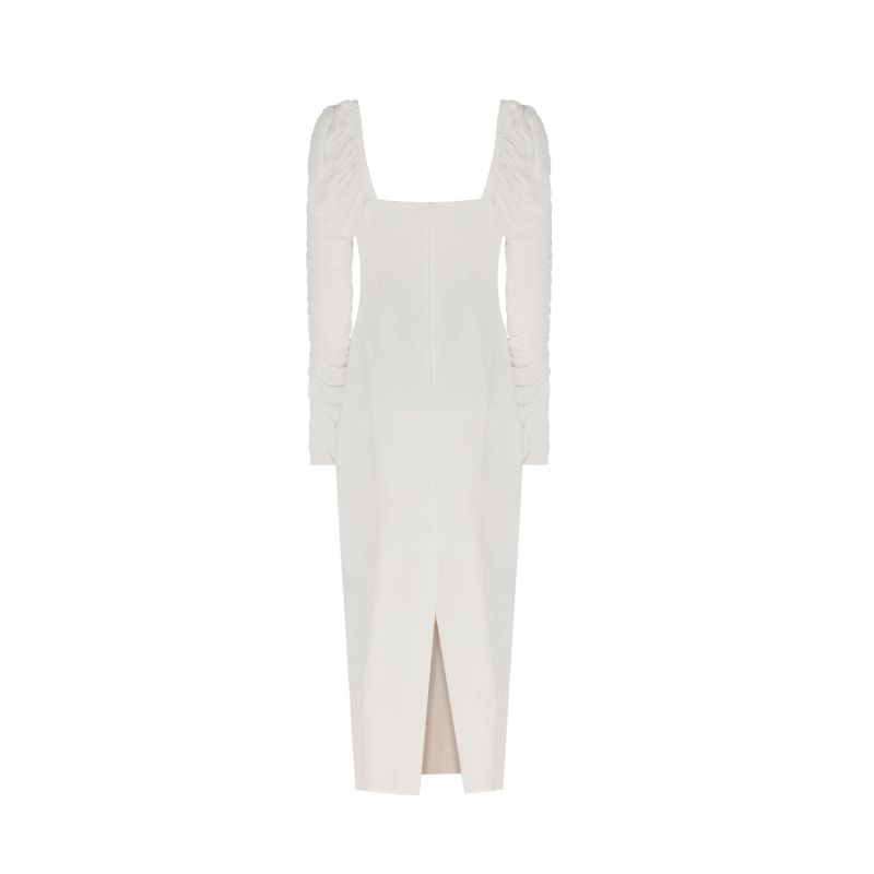 Ava Ruched Sleeves Bodycon Dress - White image