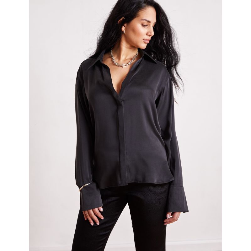 Ava Sandwash Silk Shirt - Black image