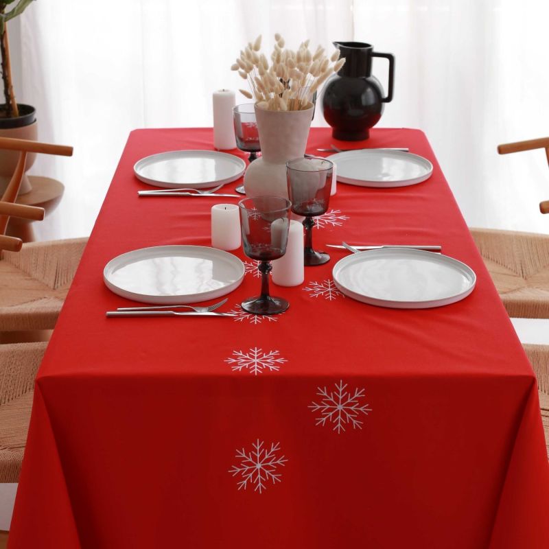 Snowflake Embroidery Cotton Tablecloth image