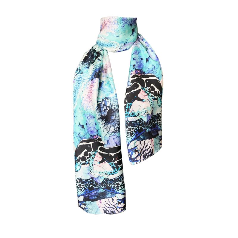 Frogs & Feathers Aqua Small Silk Scarf image