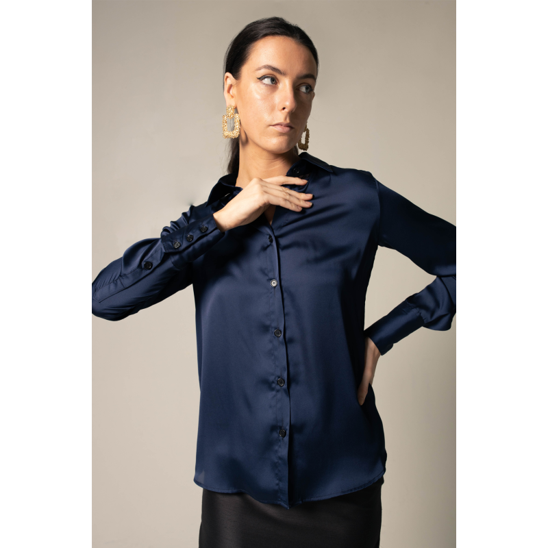 Classy Women Silk Shirt In Royal Blue image